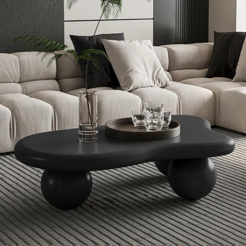 Vista 10 de Mesa de centro irregular moderna de 40 pulgadas, mesa de centro única de nube para sala de estar, mesas centrales bajas y lindas con 4 patas