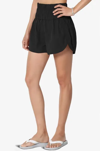 Vista 4 de Pantalones cortos de correr deportivos con cintura alta fruncida para mujer