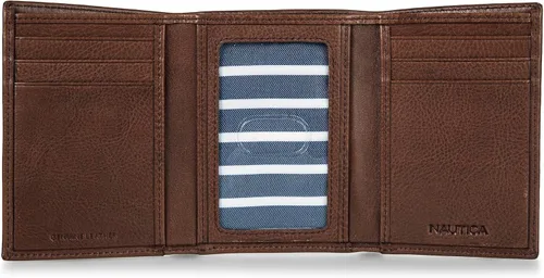 Vista 15 de Nautica Men's Trifold Wallet RFID Blocking Protection ID Window Card Slots Genuine Leather Durable