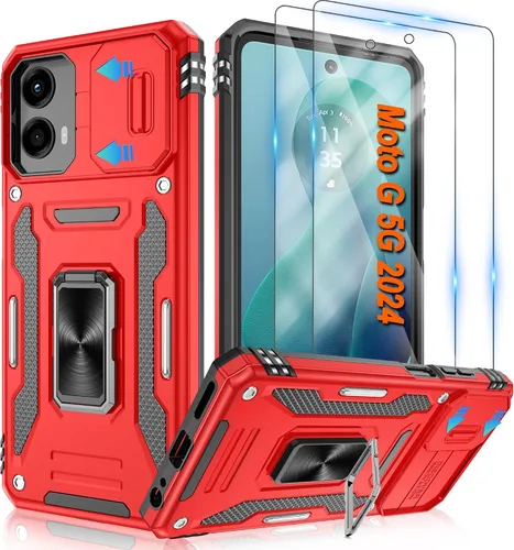 Vista 16 de Atump Funda para Motorola Moto G Play 2024 (4G) con [paquete de 2] protector de pantalla HD y cubierta para cámara deslizante, soporte de anillo