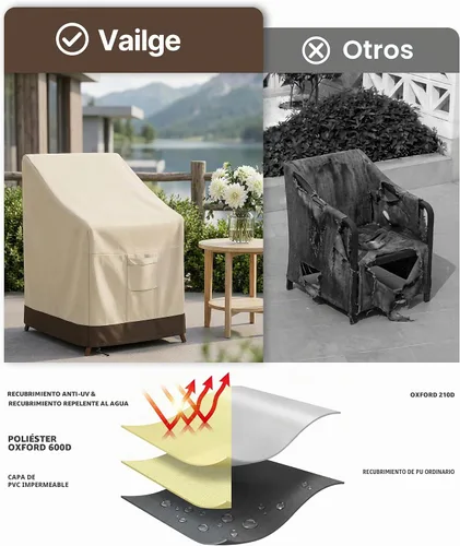 Vista 5 de Vailge Funda apilable para silla de patio, 100% impermeable, funda para silla de exterior, fundas de muebles de patio de alta resistencia, se adapta