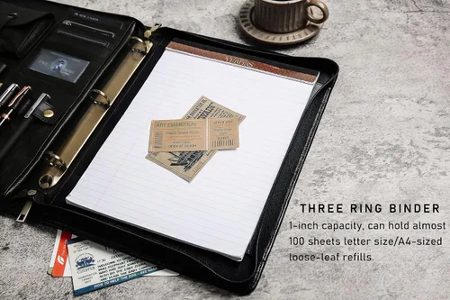 Vista 7 de DUKE&COW Cartera de cuero con carpeta de 3 anillos, folio ejecutivo personalizado, carpeta de cuero grabada, regalo personalizado para hombres