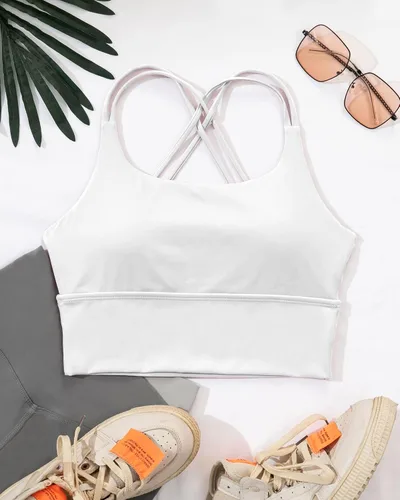 Vista 6 de Jolefille Brasier deportivo con tirantes para mujer, parte superior de entrenamiento con espalda abierta, tirantes cruzados, camiseta atlética