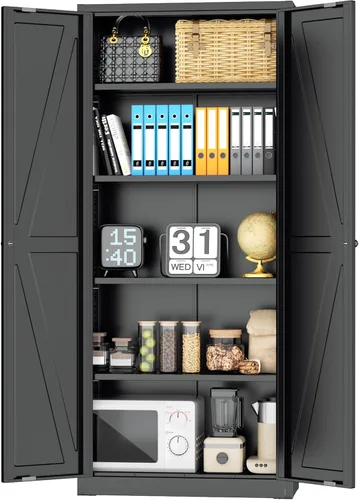 Vista 19 de INTERGREAT Gabinete de almacenamiento de metal con puertas con cerradura, gabinetes de almacenamiento de acero con cerradura con 2 puertas