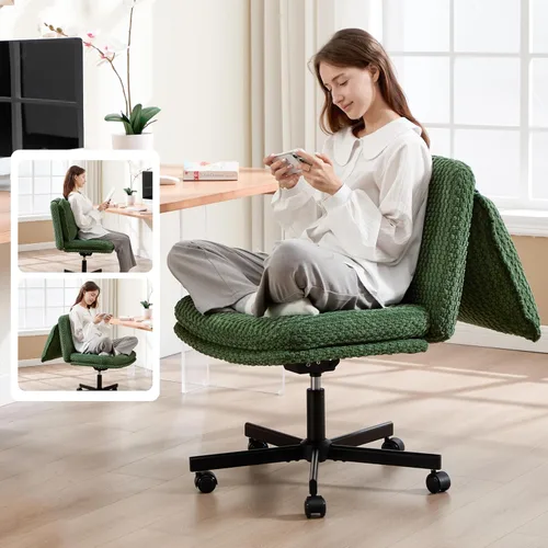 Vista 11 de Fizzin Silla cruzada sin brazos, con ruedas cruzadas, asiento de espuma viscoelástica con cojín de respaldo abatible, silla giratoria de respaldo