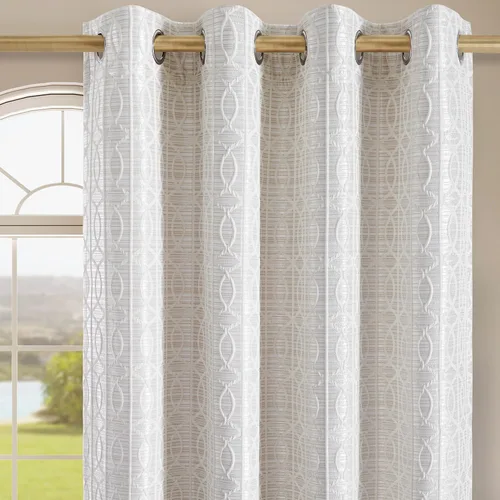 Vista 14 de Cortinas de patrón geométrico jacquard 100% opacas beige y plateado, 42 pulgadas de ancho y 63 pulgadas de largo, 2 paneles con aislamiento térmico
