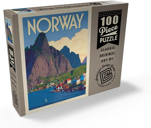 Vista 2 de MyPuzzle Norway: The Land of Fjords, póster vintage, rompecabezas prémium de 100 piezas para adultos