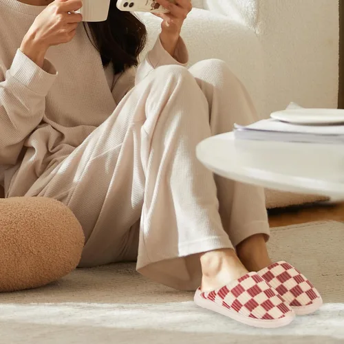 Vista 30 de Jaeynow Pantuflas mullidas para mujer en interiores, zapatos de casa unisex de espuma viscoelástica para hombre, zapatos de invierno cálidos