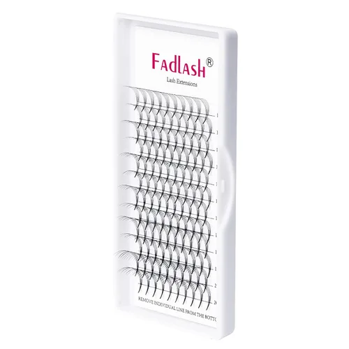 Vista 15 de FADLASH Extensiones de pestañas postizas en abanico con base puntiaguda 10D, extensiones de pestañas postizas de tallo medio, extensiones