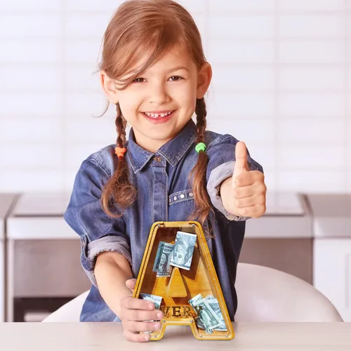 Vista 6 de Ladenk Alcancía de madera grande personalizada de 9 pulgadas para niños, niños, niños/niñas/adultos, bancos creativos para niños para billetes y F