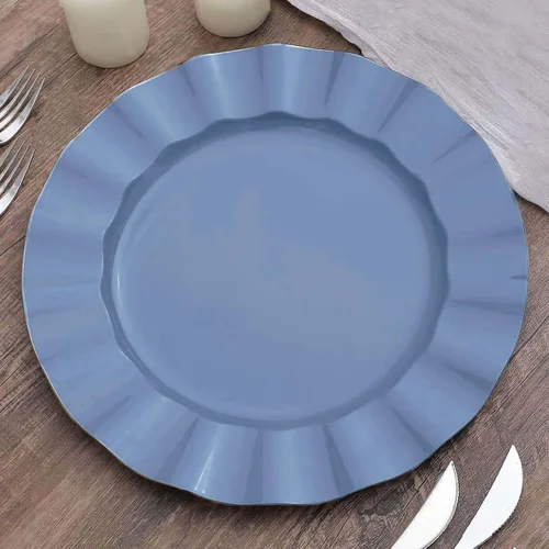 Vista 36 de Efavormart 10 Pack Platos redondos de plástico negro de 6" para postre y ensalada, platos desechables para aperitivos con borde ondulado dorado