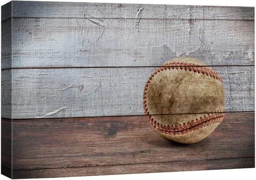 Vista 35 de .Wall26, lienzo de pared con pintura de pelota de tenis sobre piso de cancha. 14. Béisbol rústico