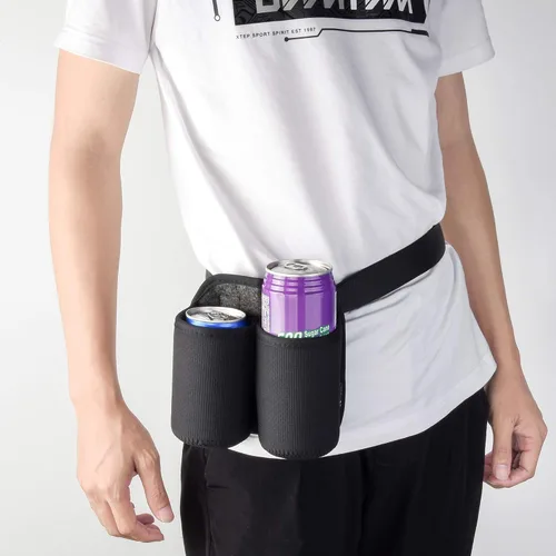 Vista 6 de CM Correa para cinturón de cerveza de 2 botellas, soporte para bebidas de soda con hebilla para barbacoa, fiesta, camping, lata de cerveza