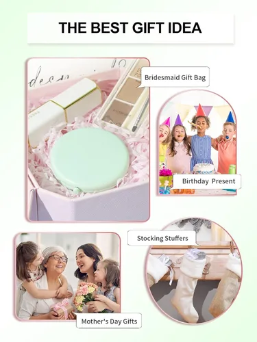 Vista 7 de Espejo compacto para bolso, espejos de maquillaje de bolsillo de metal con aumento de doble cara 1X/2X (redondo, cian) Compact Mirror for Purse