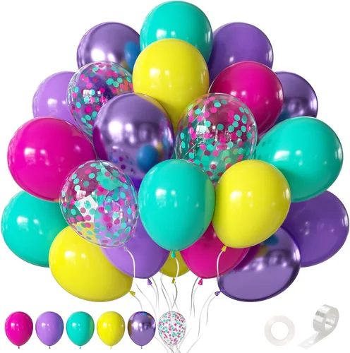 Vista 13 de Globos morados, 60 globos de látex de color morado claro y perla metálica, globos de confeti para cumpleaños, baby shower, despedida de soltera