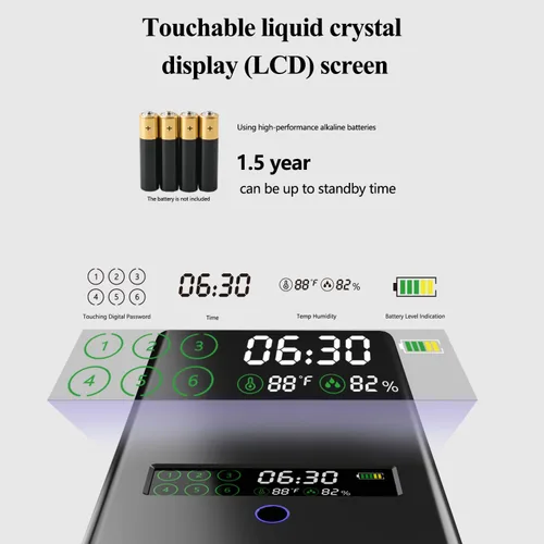 Vista 3 de Caja fuerte para pistola deslizante para mesita de noche, cajón seguro para pistolas, huellas dactilares biométricas, teclado y llave, pantalla LCD