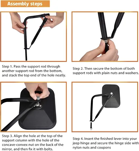 Vista 5 de JUSTTOP Espejos para puertas apagadas, espejos retrovisores laterales compatibles con Jeep Wrangler CJ YJ TJ JK JL & Unlimited, espejo de bisagra