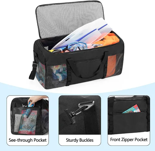 Vista 3 de Fasrom Bolsa de lona XL de malla para equipo de buceo, bolsa deportiva de gran tamaño para esnórquel, natación, artículos de playa y gimnasio