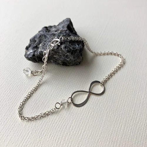Vista 128 de Pulsera con dije de infinito con piedra natal, joyería hecha a mano, regalo para ella