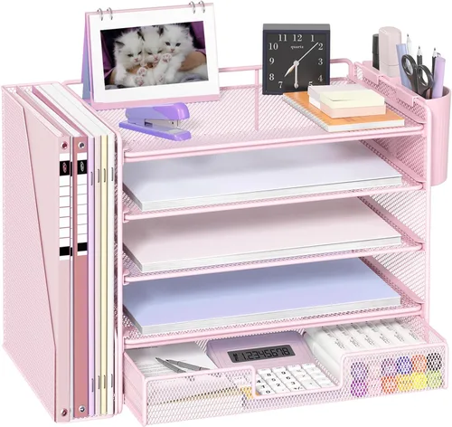 Vista 25 de OPNICE - Organizadores de escritorio y accesorios, para espacio de trabajo, suministros de oficina, organizador de archivos con 2 soportes para Negro