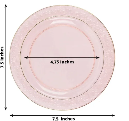 Vista 3 de Efavormart - Paquete de 10 platos de postre de plástico martillado de oro rosa rubor de 7.5 pulgadas con borde dorado, platos redondos desechables