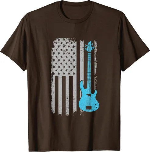 Vista 23 de Electric Bass Guitar Player American Flag Musician T-Shirt Asphalt Grey