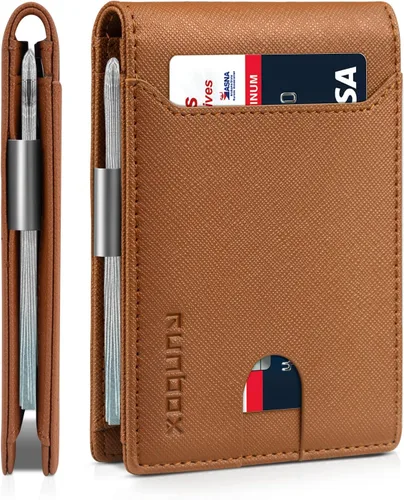 Vista 149 de RUNBOX - Carteras delgadas para hombre, cartera de piel con pinza para el dinero, cartera de bolsillo frontal con bloqueo RFID, tarjetero