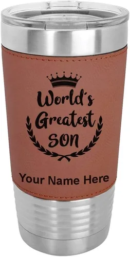 Vista 12 de LaserGram Vaso aislado al vacío de 20 onzas, el hijo más grande del mundo, grabado personalizado incluido (piel sintética, estilo béisbol)