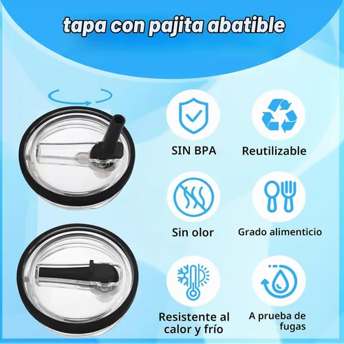 Vista 5 de 2 Pics - Tapa abatible con popote para vaso Stanley Quencher H2.0, a prueba de fugas, tapa superior, de repuesto, reutilizable, a prueba