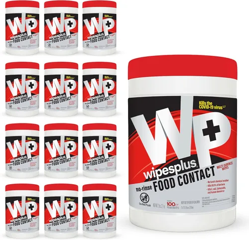 Vista 2 de WIPESPLUS Toallitas de limpieza multiusos para contacto con alimentos, sin enjuague, sin residuos, fórmula de secado rápido, toallitas