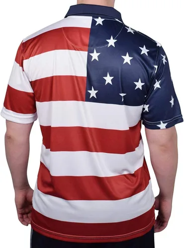 Vista 2 de TheFlagshirt - Camiseta polo patriótica para hombre, diseño de bandera americana, ajuste clásico