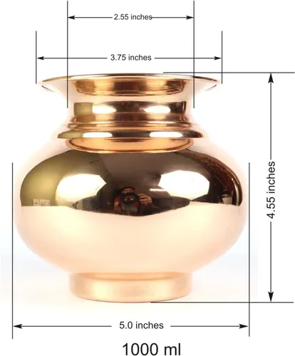 Vista 4 de ASHIRWAD Cobre puro Lota Kalash Gadvi para Pooja Hindú Oración Kalash Arti Puja Pot para nuevo hogar AE000026-05 (1.0 L)