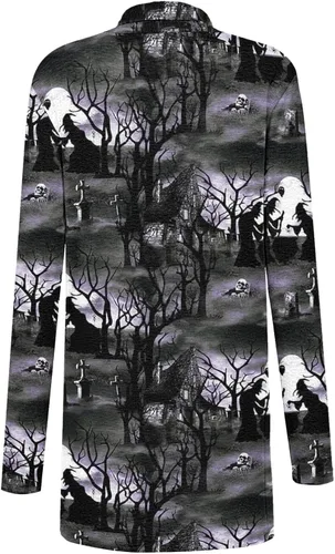 Vista 4 de Womens Halloween Long Sleeve Open Front Cardigan Funny Cute Pumpkin Black Cat Ghost Graphic Soft Lightweight Tops