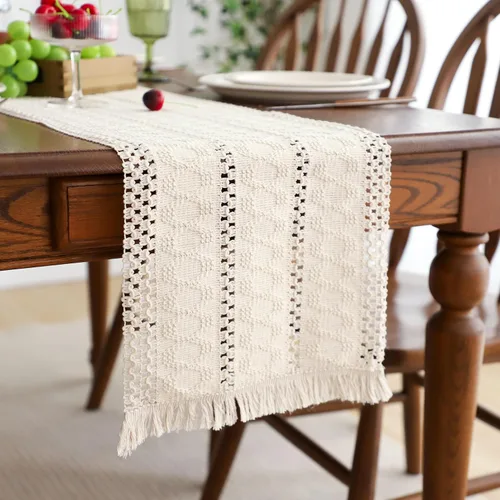 Vista 18 de Simple&Opulence - Camino de mesa de macramé estilo bohemio - 12 x 60 pulgadas, camino de mesa de algodón estilo granja con bordes trenzados