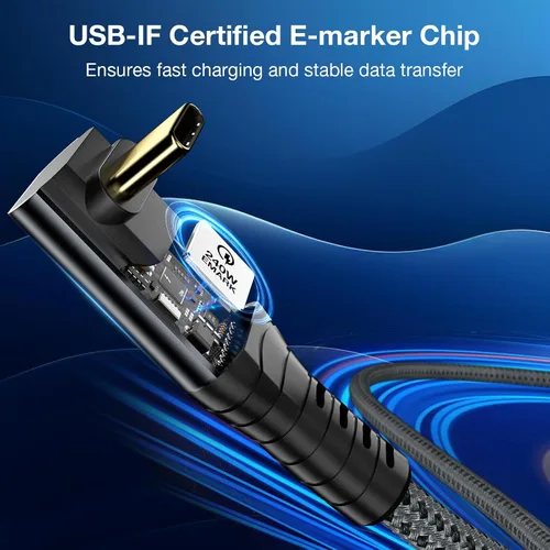 Vista 5 de Cable USB4 certificado para cable Thunderbolt 4, cable de transferencia de datos USB C en ángulo descendente de 40 Gbps, video de 90 grados 8K a