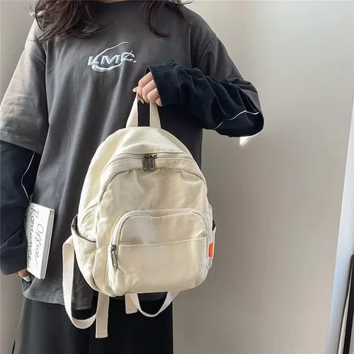 Vista 4 de Mini mochila para mujeres y hombres, pequeña bolsa de lona estética, mochila de trabajo, mochila linda, bolso casual, Blanco, Mochilas Daypack