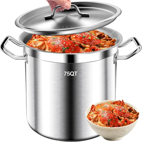 Vista 10 de Olla de Caldo de Acero Inoxidable Cepillado de 20 Cuartos con Tapa - Olla de Caldo Grande - Ollas de Caldo de Inducción de Servicio Pesado de Grado