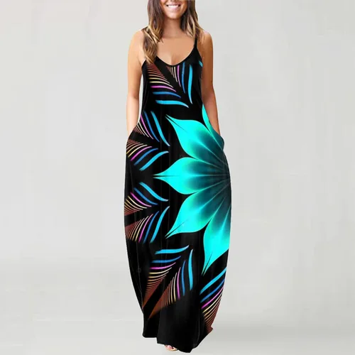 Vista 2 de Maxi vestidos de verano para mujer con bolsillos, vestido largo con espalda cruzada irregular halter vestido largo