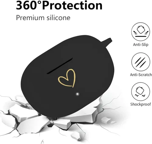 Vista 3 de Compatible con Beats Studio Buds 2021, funda de silicona suave con patrón de corazón dorado para Beats Studio Buds con bonito llavero de mariposa
