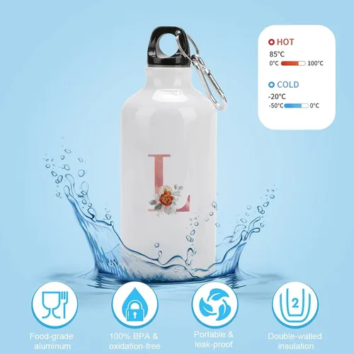 Vista 3 de Letras iniciales del alfabeto en acuarela, decoración de botellas de agua para viajes, deportes, monograma, letra inicial L con flores, citas