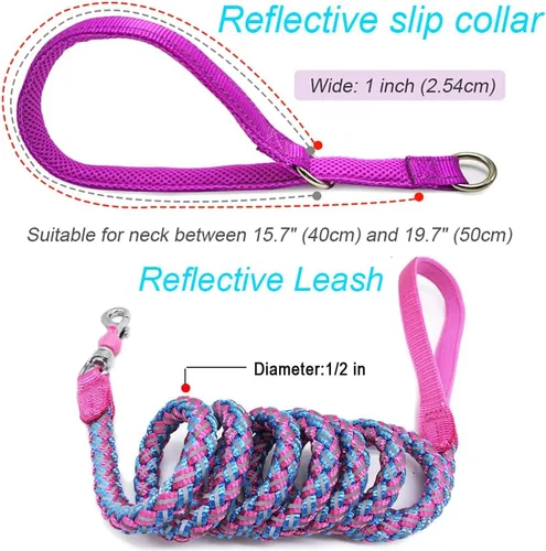 Vista 2 de Correa reflectante para perro de 6 pies + collar reflectante para perro para perros medianos