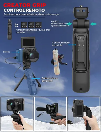 Vista 3 de Cámara Digital 4K con Kit de Accesorios para Creador, Cámara de Vlogging de 48MP con Control Remoto para Vloggers, Enfoque Automático, Pantalla