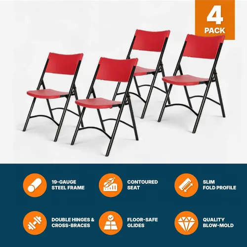 Vista 7 de OEF Furnishings Serie OEF600 Sillas plegables de respaldo alto, asiento de grado comercial de polietileno moldeado por soplado para uso en Rojo