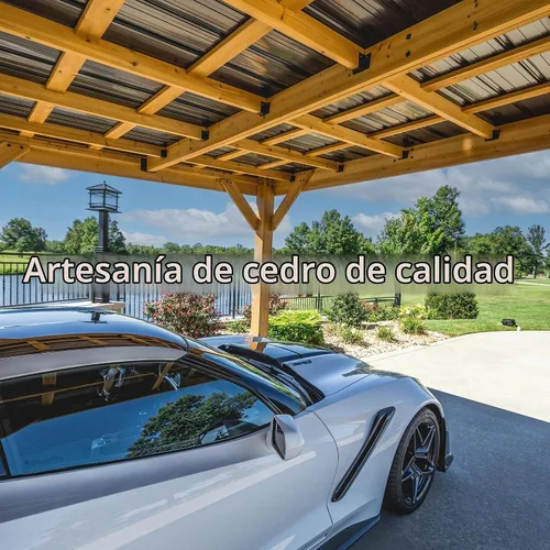 Vista 6 de Backyard Discovery Kingsport Garaje de madera de cedro para exteriores de 20 x 12 pies con techo inclinado de acero galvanizado resistente, soporte