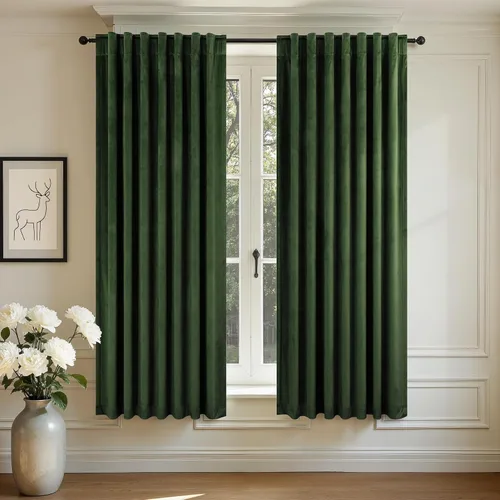 Vista 44 de Cortinas de terciopelo opacas para oscurecer la habitación de 63 pulgadas de largo para sala de estar, comedor, 2 paneles, privacidad pesada