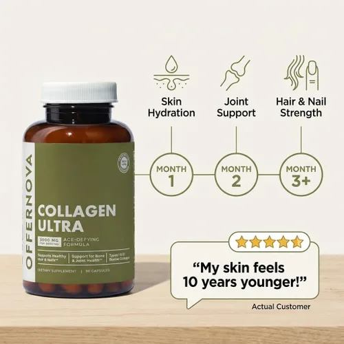 Vista 3 de Offernova Suplementos de colágeno ultra hidrolizado de colágeno - 3000 mg de péptidos de colágeno bovino antienvejecimiento para articulaciones