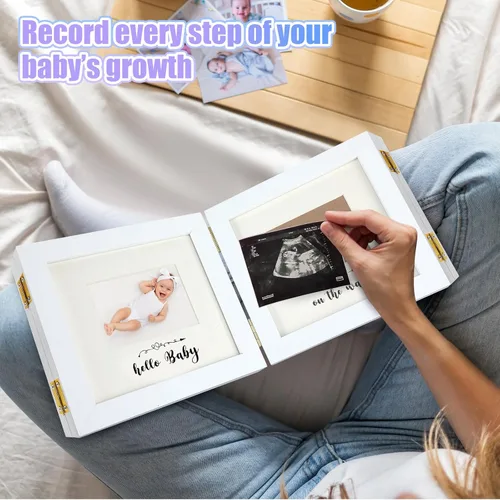 Vista 7 de Beeveer Sonogram - Marco de fotos cuádruple de ultrasonido, 4 fotos plegables de recuerdo de embarazo para anuncios de embarazo por primera vez