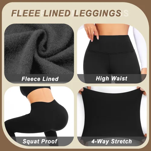 Vista 3 de Aoliks Leggings con forro polar para mujer, cintura alta, suaves, adelgazantes, cálidos, pantalones de yoga para entrenamiento de invierno
