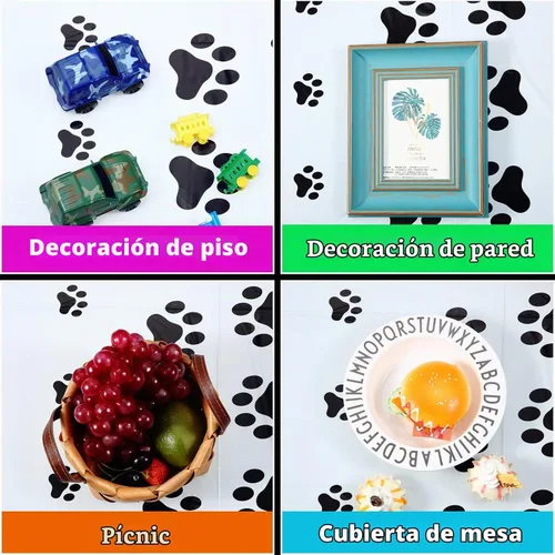 Vista 3 de Tatuo - 2 manteles con estampado de patas, decoración de fiesta de perro, negro, 71 x 54 pulgadas Disposable Plastic Cover for Dog Birthday