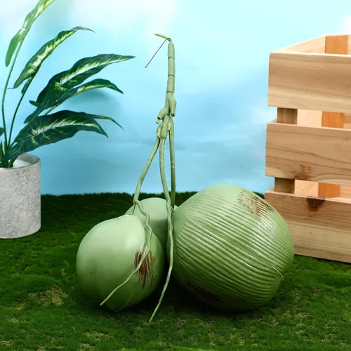Vista 6 de SEWACC 1 manojo de coco artificial de simulación de frutas falsas de coco para decoración de fiesta temática tropical hawaiana Luau